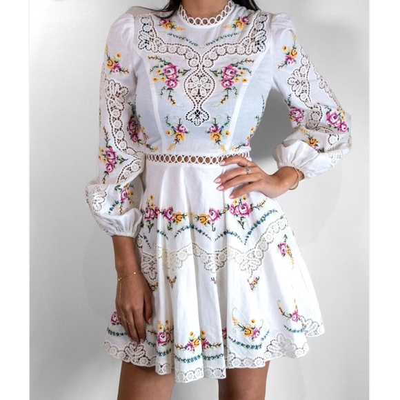 ZIMMERMANN Allia cross-stitched linen+cotton blend mini dress Size US 4 NWT - Picture 14 of 16